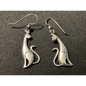 Sterling Silver Vintage Siamese Cat Fish Hook Earrings